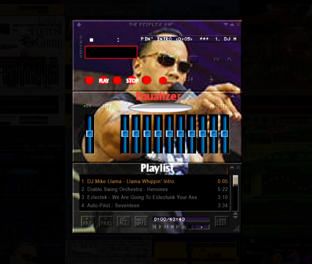 Aus der Rubrik &quot;Scheußlich, aber wertvoll&quot;: ein Skin mit Dwayne &quot;The Rock&quot; Johnson (Winamp Skin Museum/Screenshot: Golem.de)